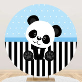 Aperturee - Blue Black White Panda Round Baby Shower Backdrop